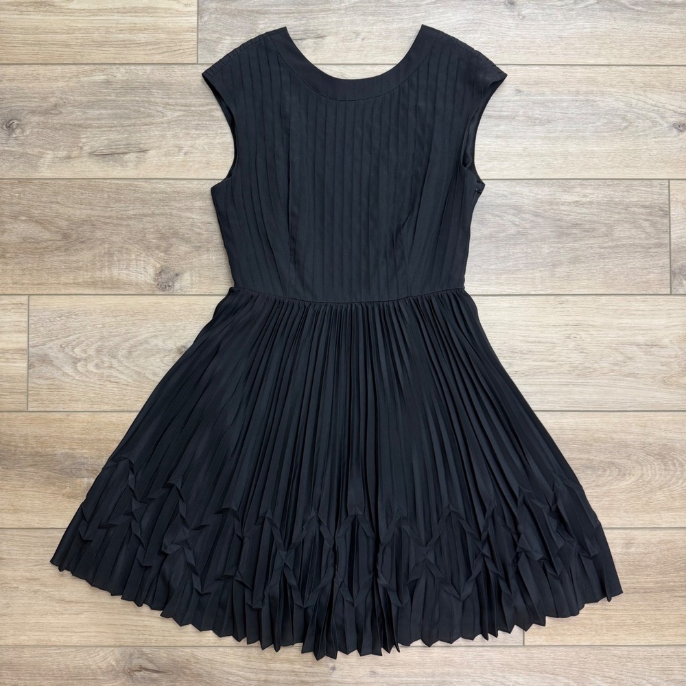 Ted Baker London Black Pleated Midi with Folded Hem Detail